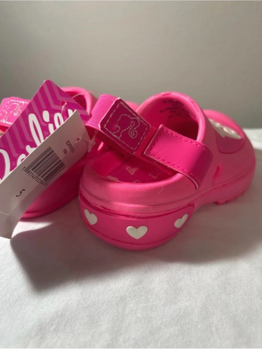 Barbie toddler size 5 Hot Pink Slip-On Clogs with White Logo brand new w tags